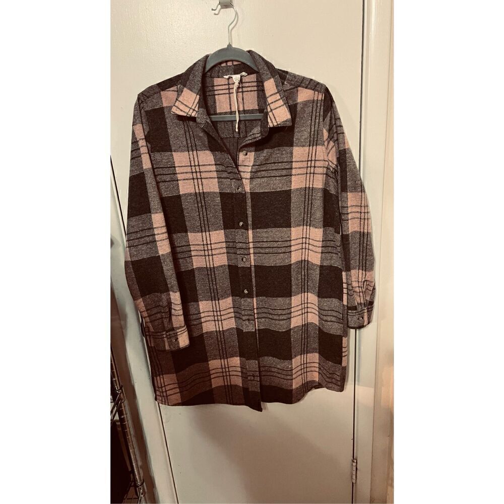 Beach Lunch Lounge Pink Gray Flannel Pocketed Top Size L